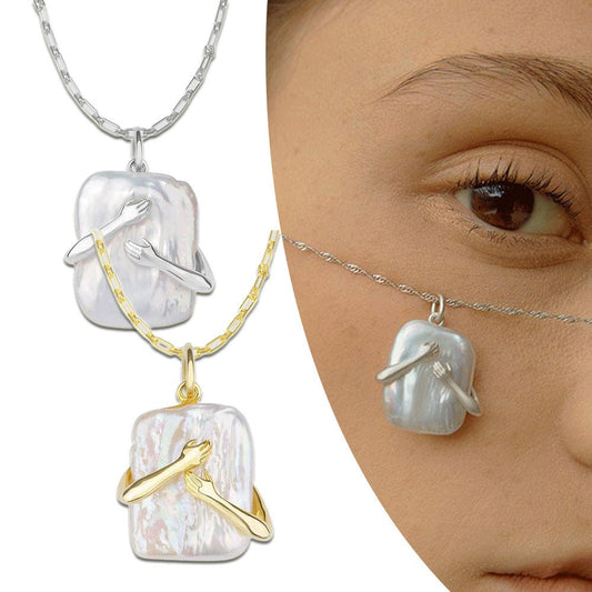 Unique Square Baroque Pearl Couple Pendant Necklace Valentines Day Lover Gift Party Jewelry - AXON