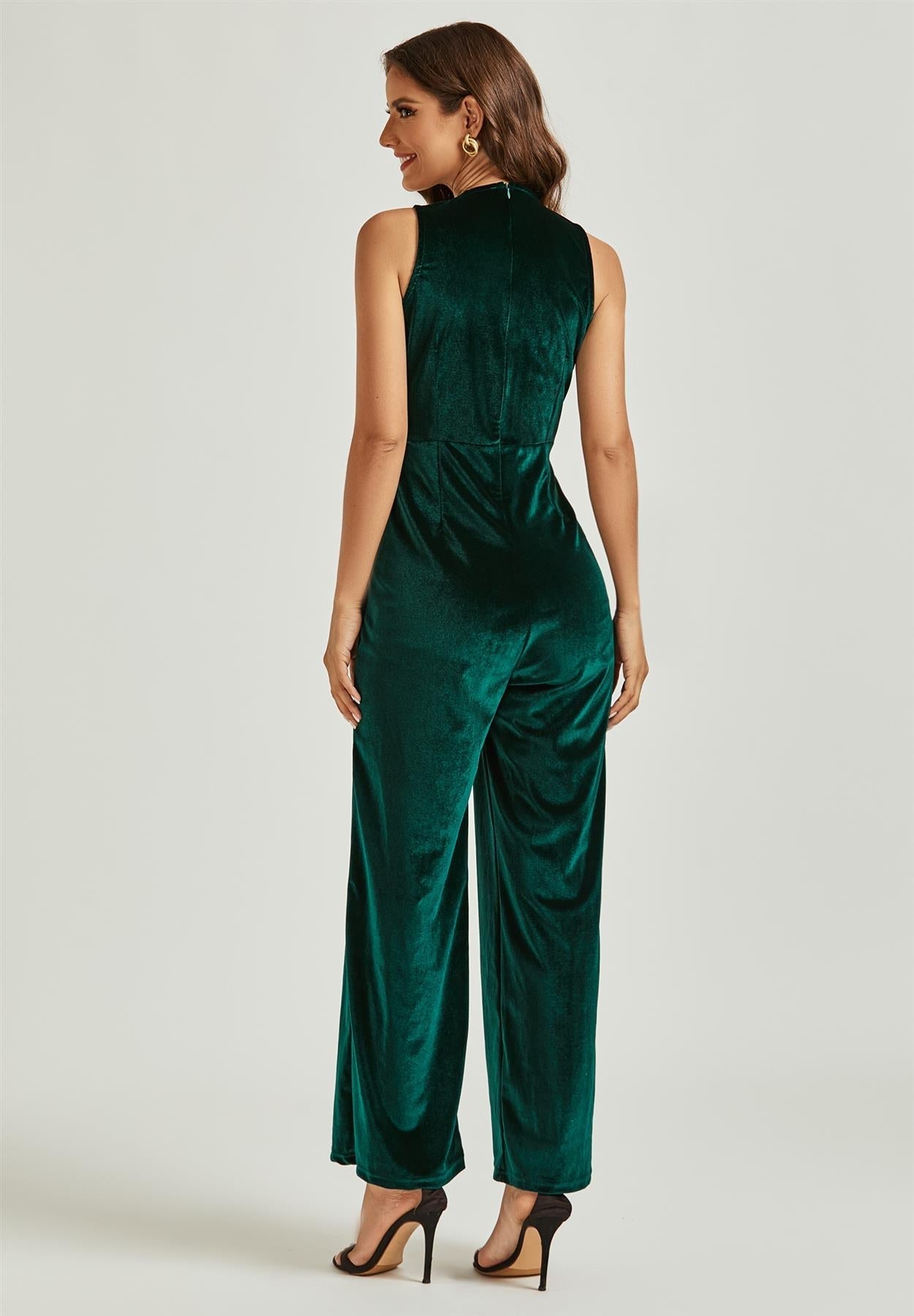 Velvet Wrap Jumpsuit In Green - AXON