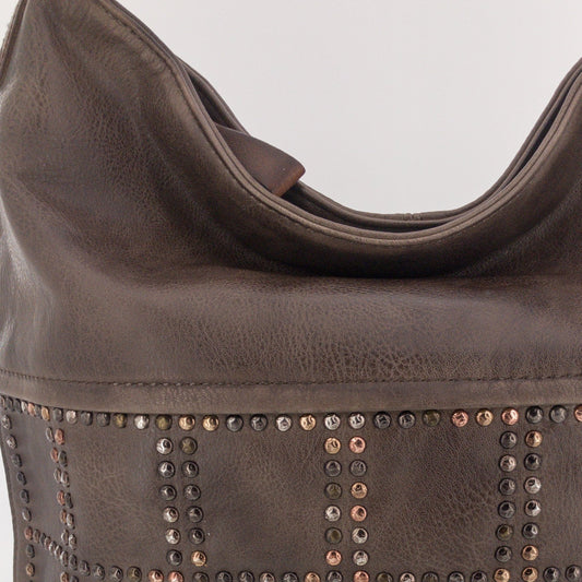 Vintage Schultertasche Beutel mit Nieten Braun - AXON