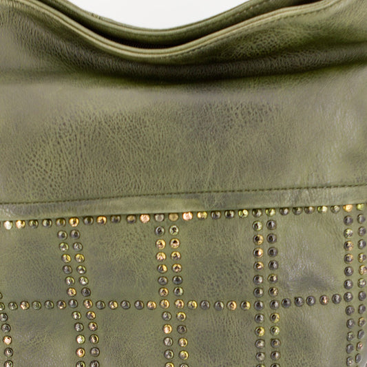 Vintage Schultertasche Beutel mit Nieten Grün - AXON