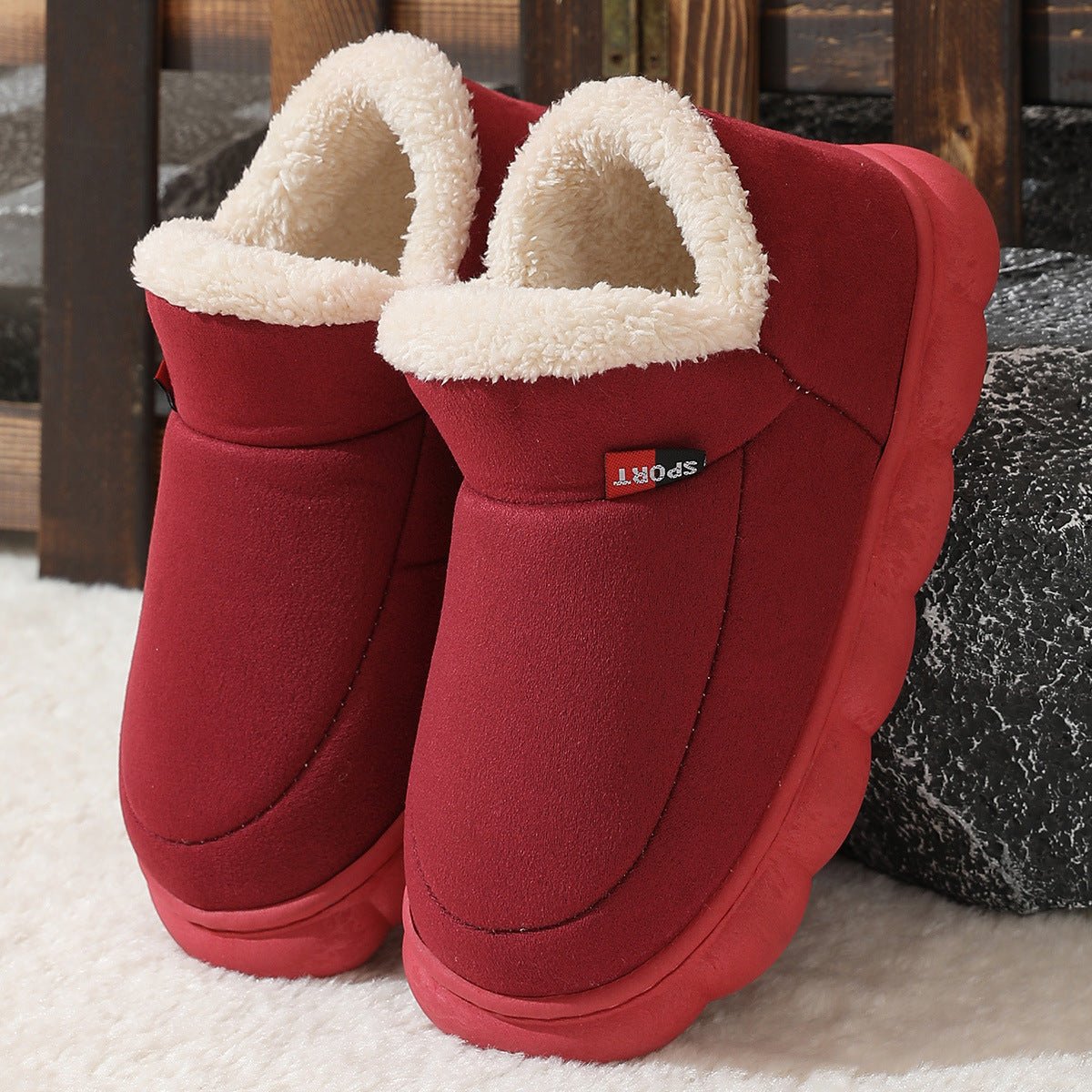 Winter Plush Cotton Shoes Women Men Warm Suede House Shoes For Parents Solid Color Thick - soled Garden Shoes Outdoor - AXON