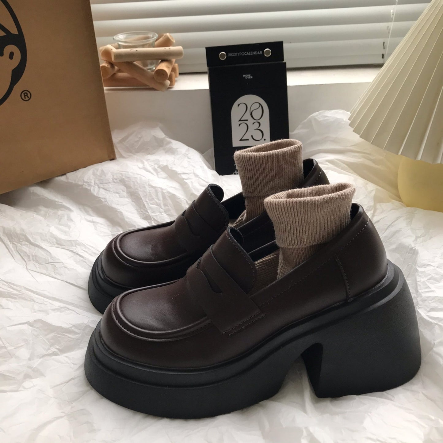 Women With Thick High Heels And Lace Up Small Leather Shoes - AXON