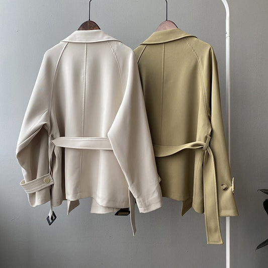 Women's Spring Short Trench Coat Casual Belt Coat - AXON