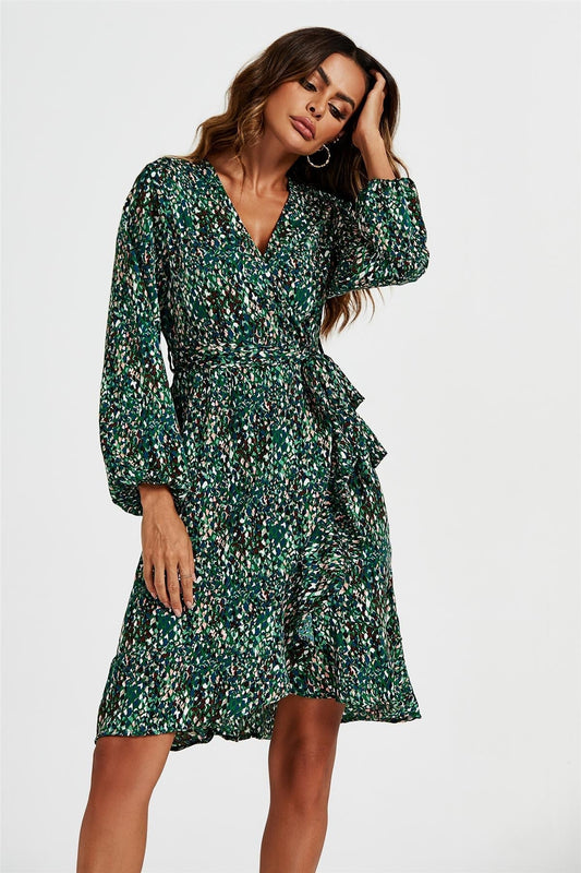 Wrap Top Midi Dress In Green - AXON