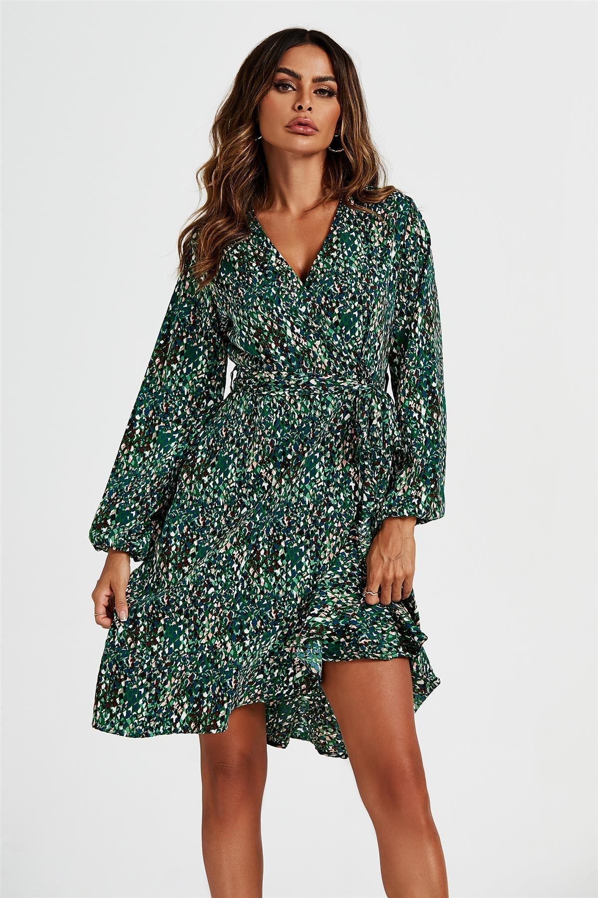 Wrap Top Midi Dress In Green - AXON