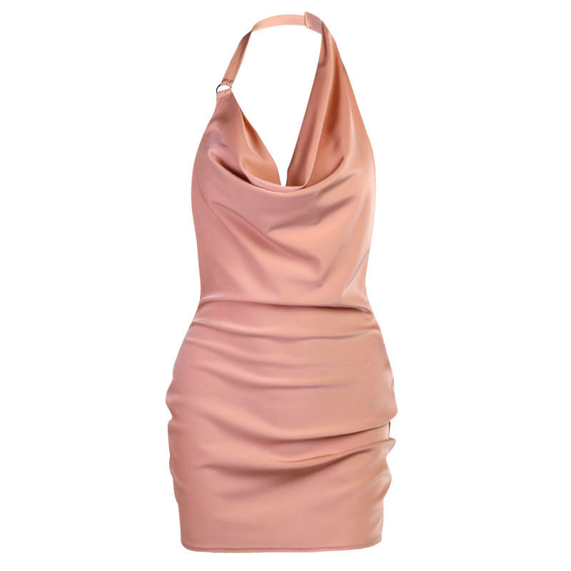 Satin Party Dress V Neck Backless Mini Sleeveless Summer Fashion