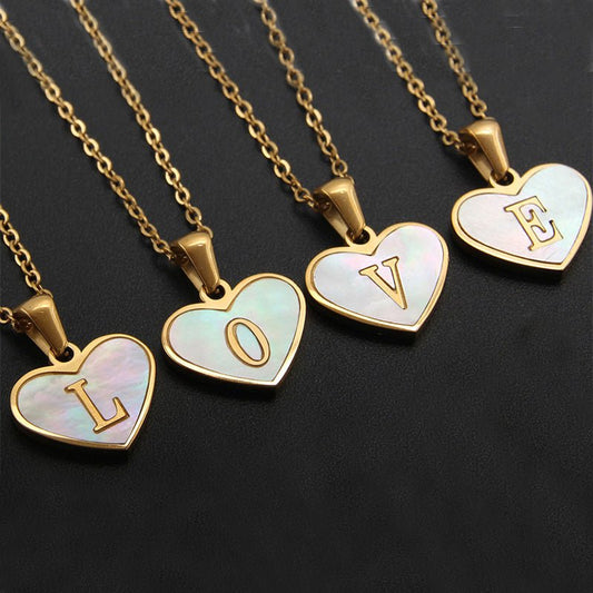 26 Letter Heart - shaped Necklace White Shell Love Clavicle Chain Fashion Personalized Necklace For Women Jewelry Valentine's Day - AXON