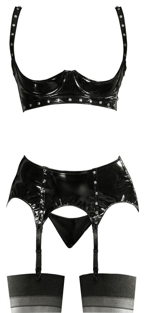 Black Vinyl Suspender Set