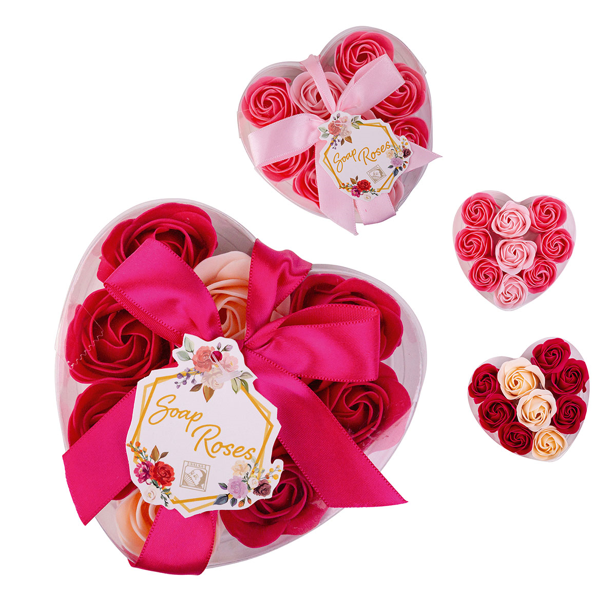 Baderosen » Herzbox mit Seifenrosen » Badekonfetti » 9 Stück im Set je 3 g (vegan)