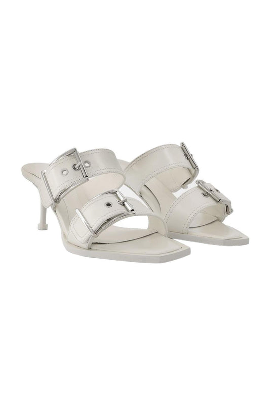 Pumps aus Leder in Elfenbein / Silber