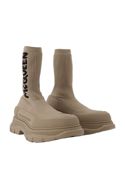 Sock-Stiefel in Beige