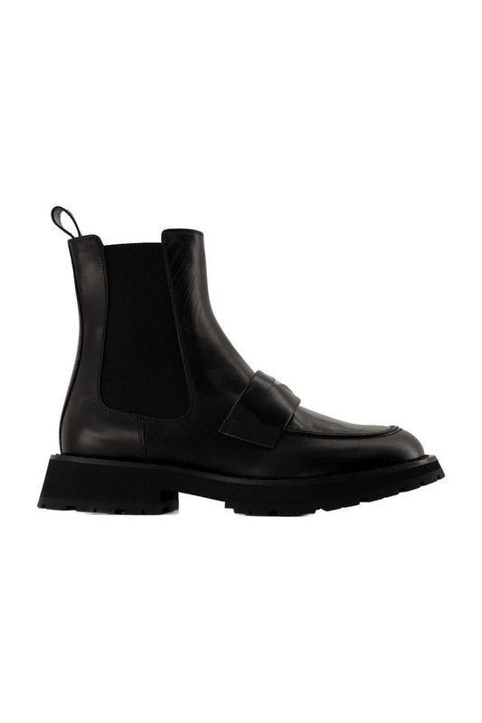 Worker Punk Ankle Boots - Alexander Mcqueen - Black/White - Leather