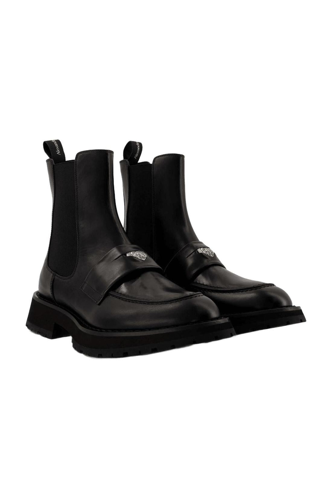 Worker Punk Ankle Boots - Alexander Mcqueen - Black/White - Leather