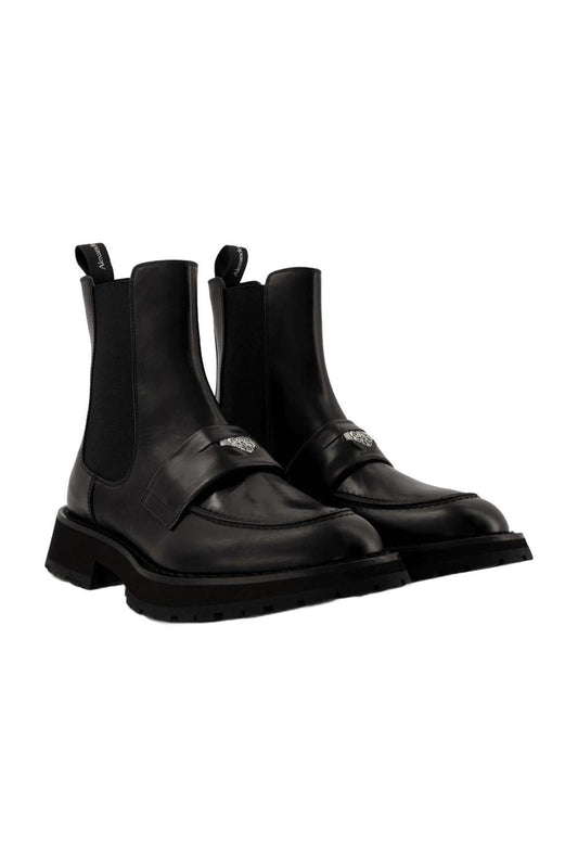Worker Punk Ankle Boots - Alexander Mcqueen - Black/White - Leather