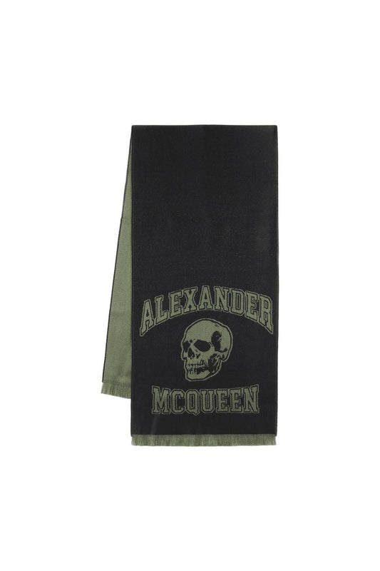 Varsity-Schal mit Skull-Logo - Alexander McQueen - Wolle - Schwarz