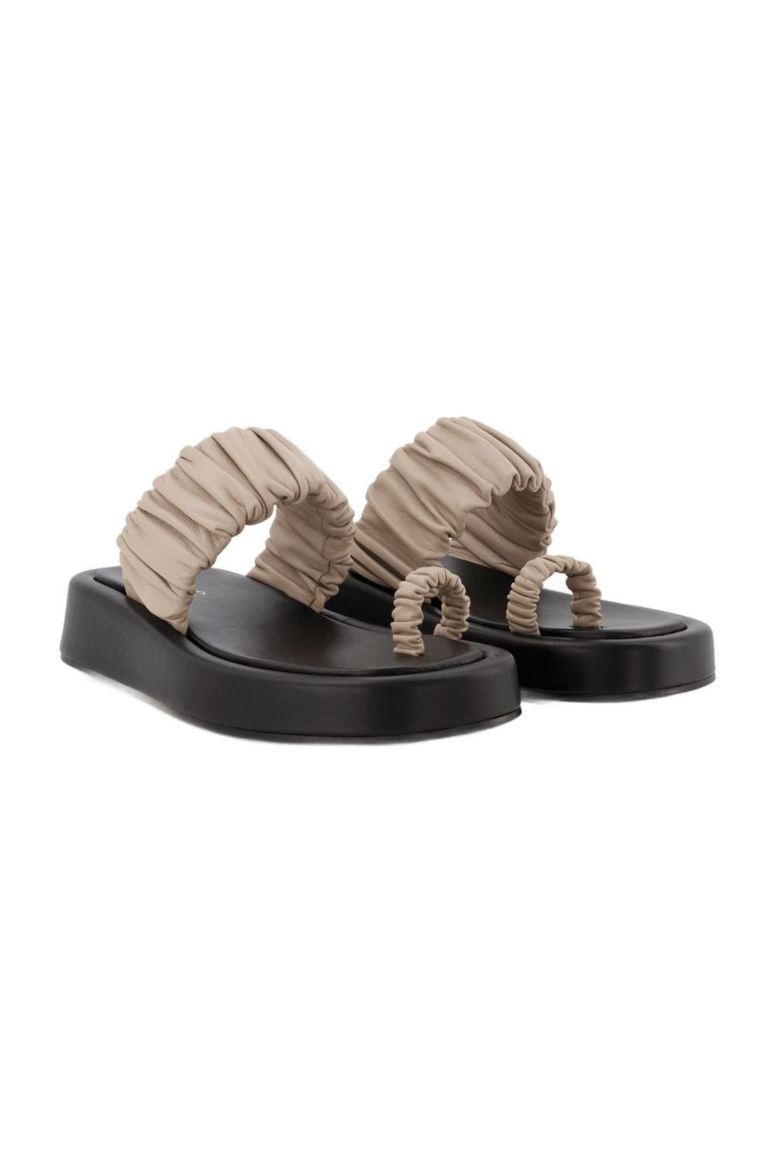 Amor Platform Slides - Elleme - Taupe/Black - Leather