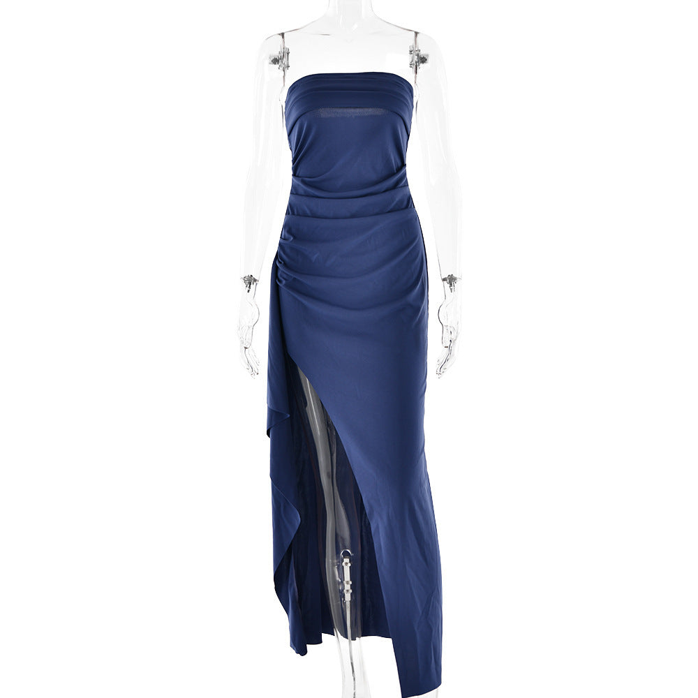 Strapless Split Long Dress Summer Fashion Pleated Bridesmaid Dress For Women´s Party Wedding Clothing