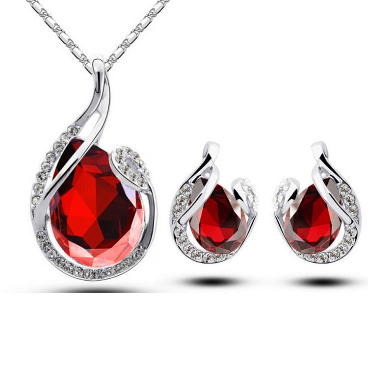 3pcs Rhinestone Necklace Set With Earrings Fashion Water - drop - shaped Jewelry For Women Valentine's Day - AXON
