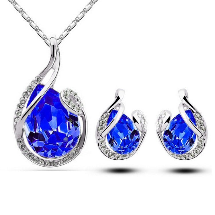 3pcs Rhinestone Necklace Set With Earrings Fashion Water - drop - shaped Jewelry For Women Valentine's Day - AXON