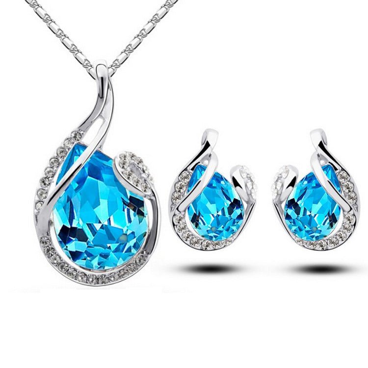 3pcs Rhinestone Necklace Set With Earrings Fashion Water - drop - shaped Jewelry For Women Valentine's Day - AXON
