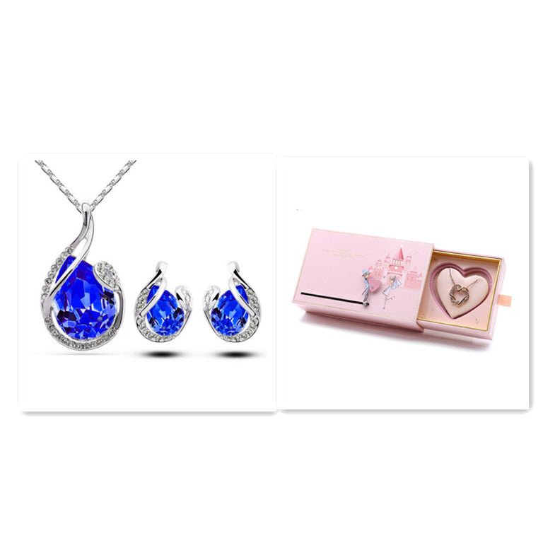 3pcs Rhinestone Necklace Set With Earrings Fashion Water - drop - shaped Jewelry For Women Valentine's Day - AXON