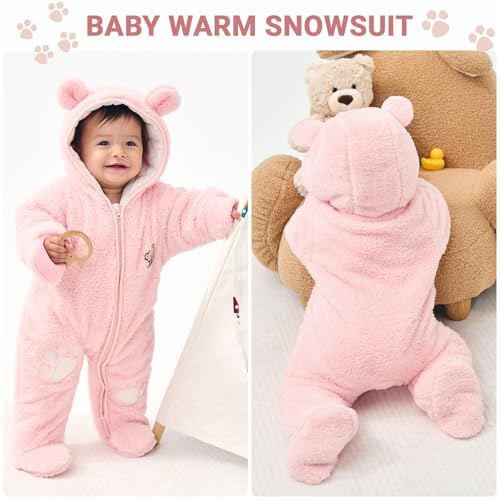 Baby Schneeanzüge Winter Overall mit Kapuze Fleece Strampler Mädchen Jungen Warm Outfits- Gr. 0-3 Monate (59 cm), Gelb