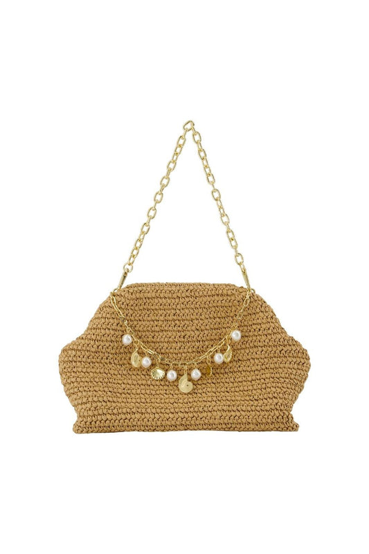 Charm Schultertasche - SELF PORTRAIT - Raphia - Braun