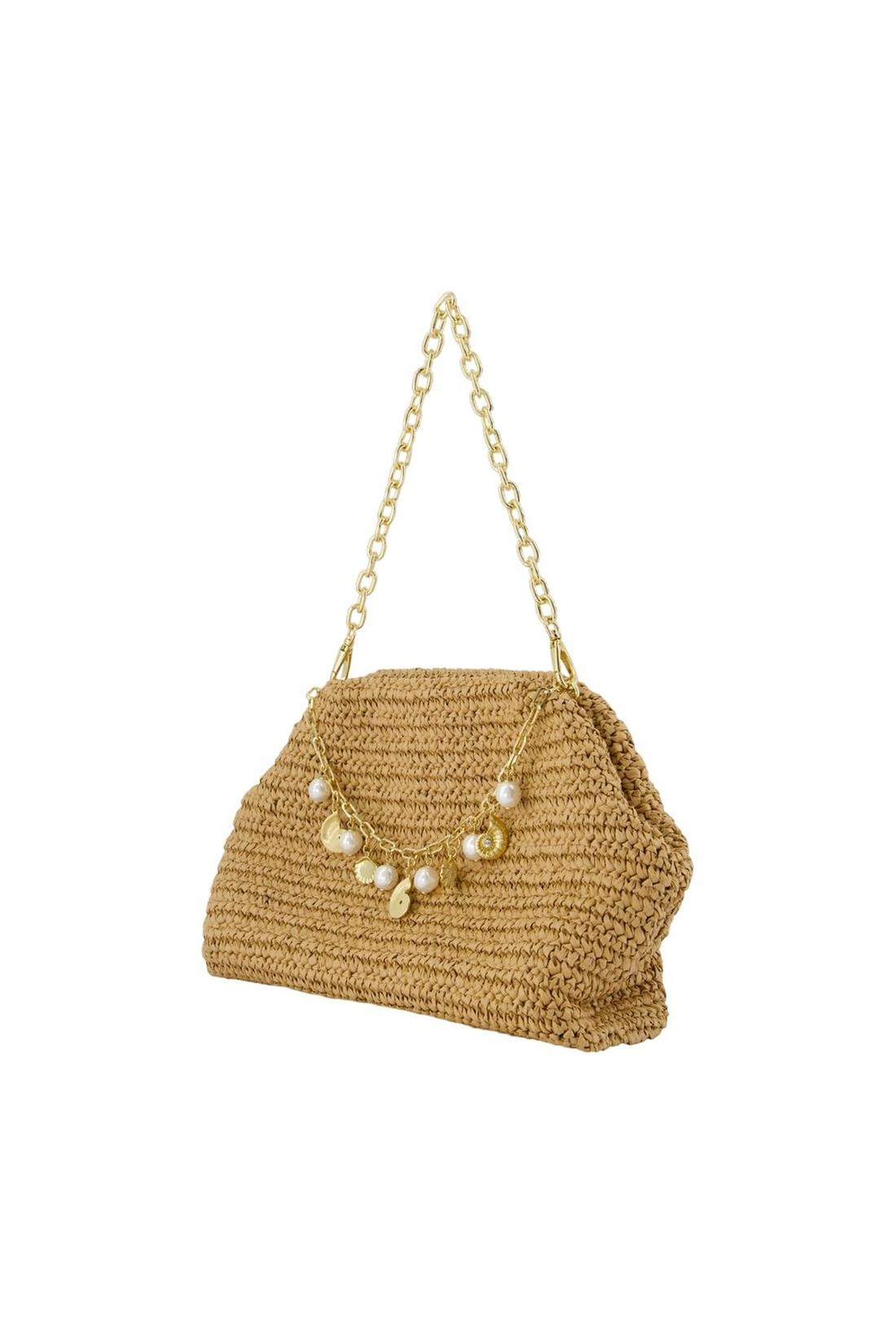 Charm Schultertasche - SELF PORTRAIT - Raphia - Braun