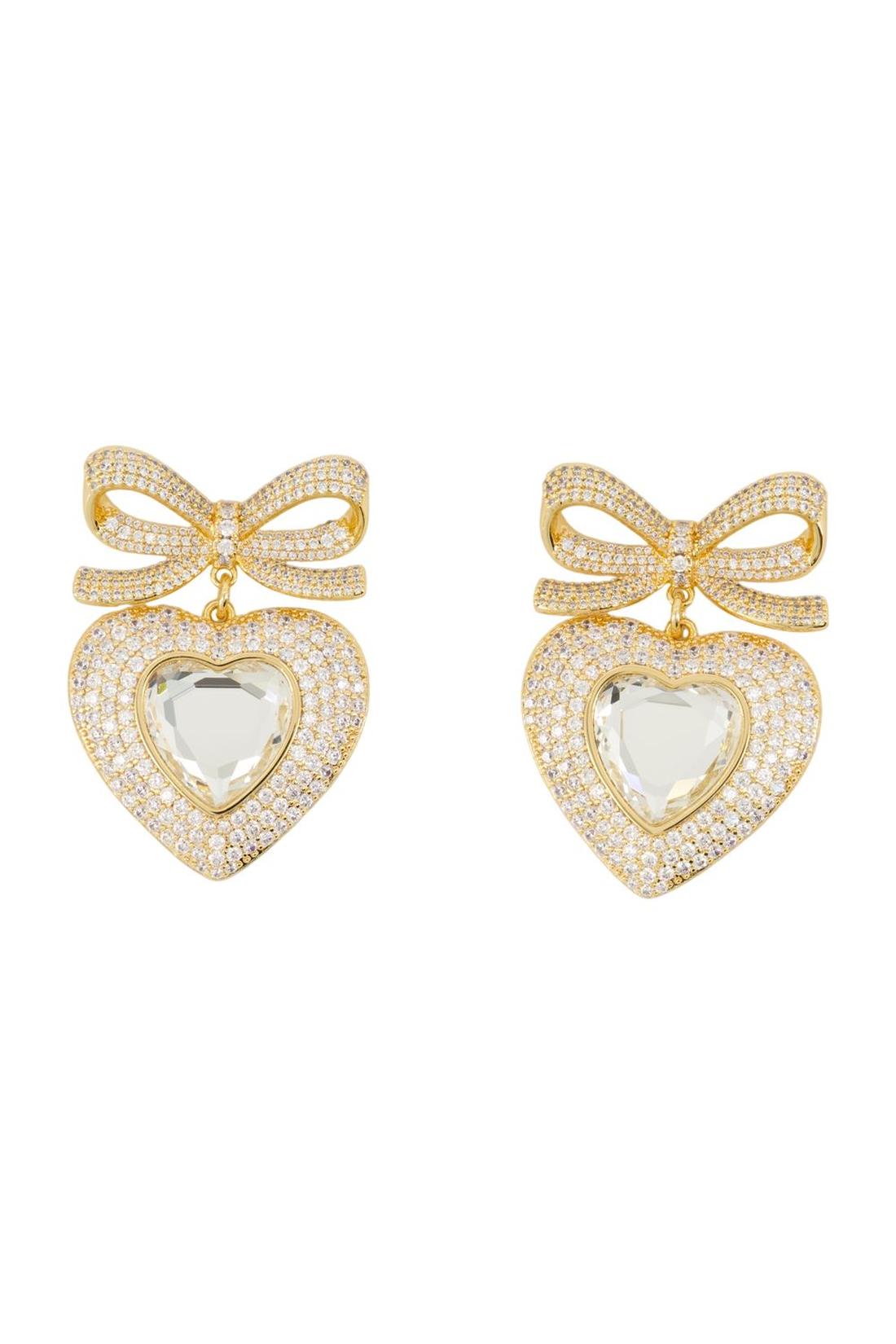 Bow Crystal Heart Ohrringe - SELF PORTRAIT - Metall - Gold Goldfarben