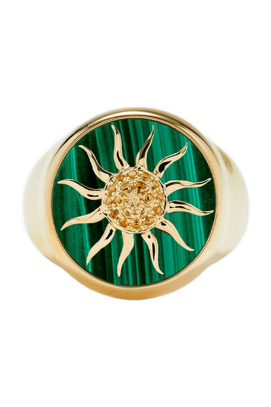 Sonnenkranz aus 9 Karat Gold, Malachit und Citrinen