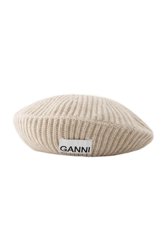 Rib Beret Hut - Ganni - Wolle - Beige