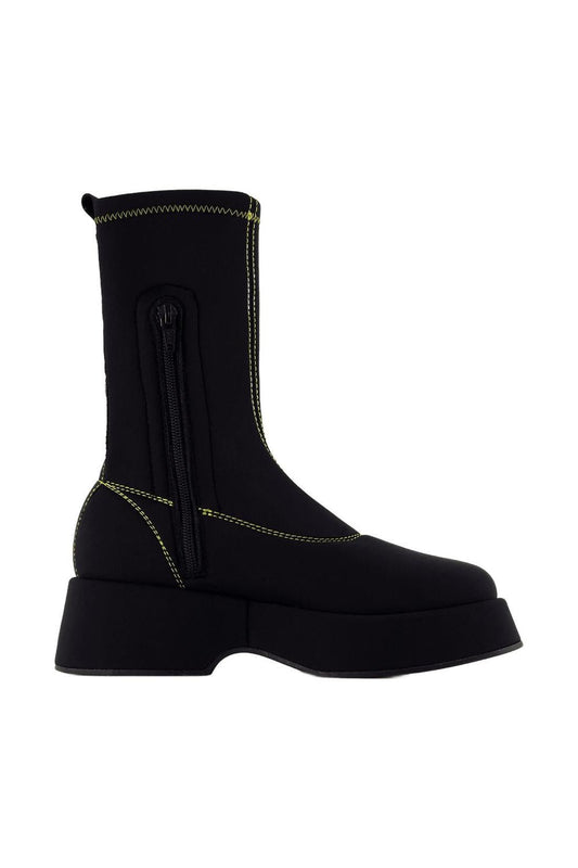 Retro Flatform Stiefel - Ganni - Synthetik - Schwarz