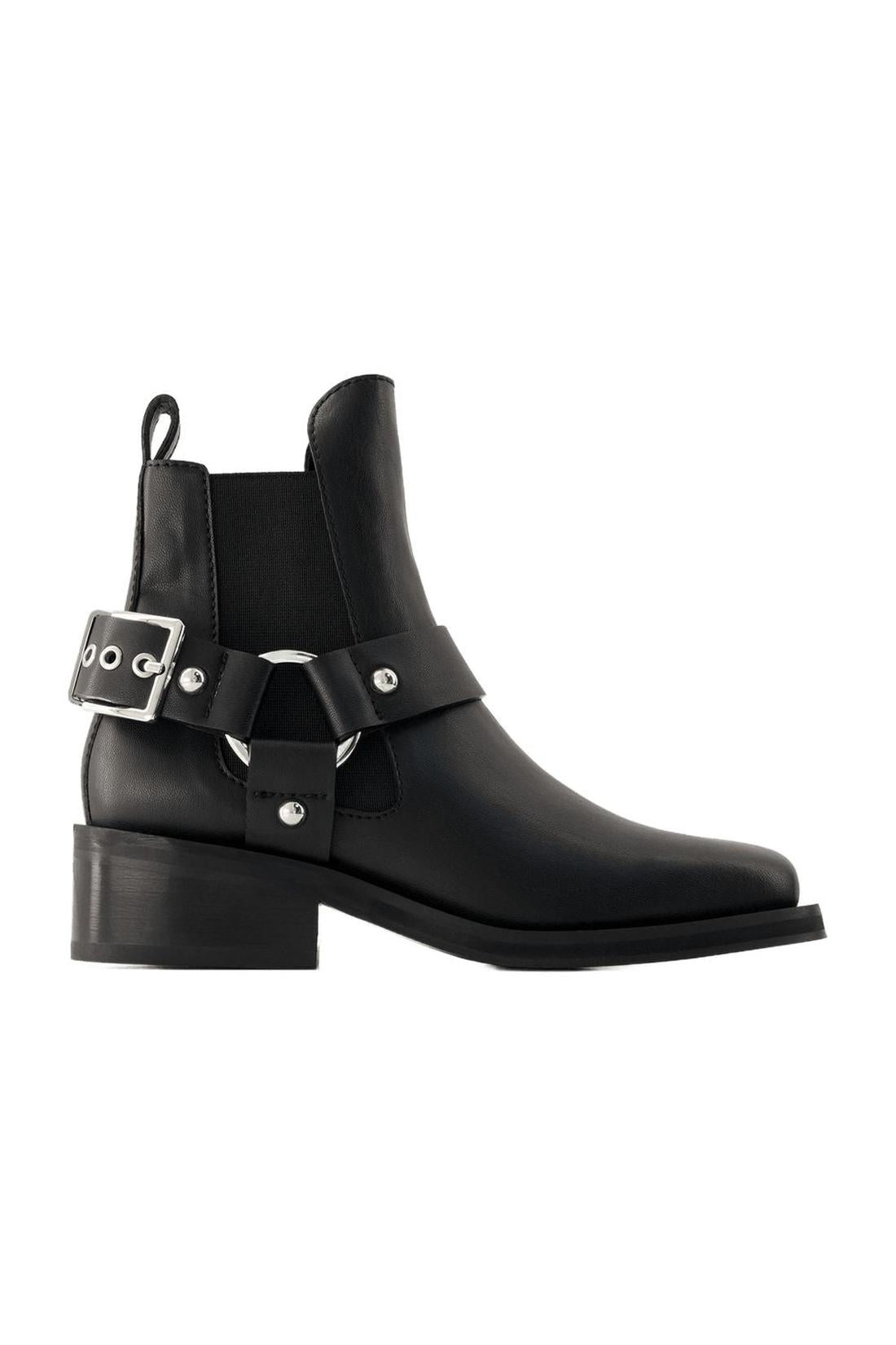 Biker Chelsea Ankle Boots - Ganni - Leder - Schwarz