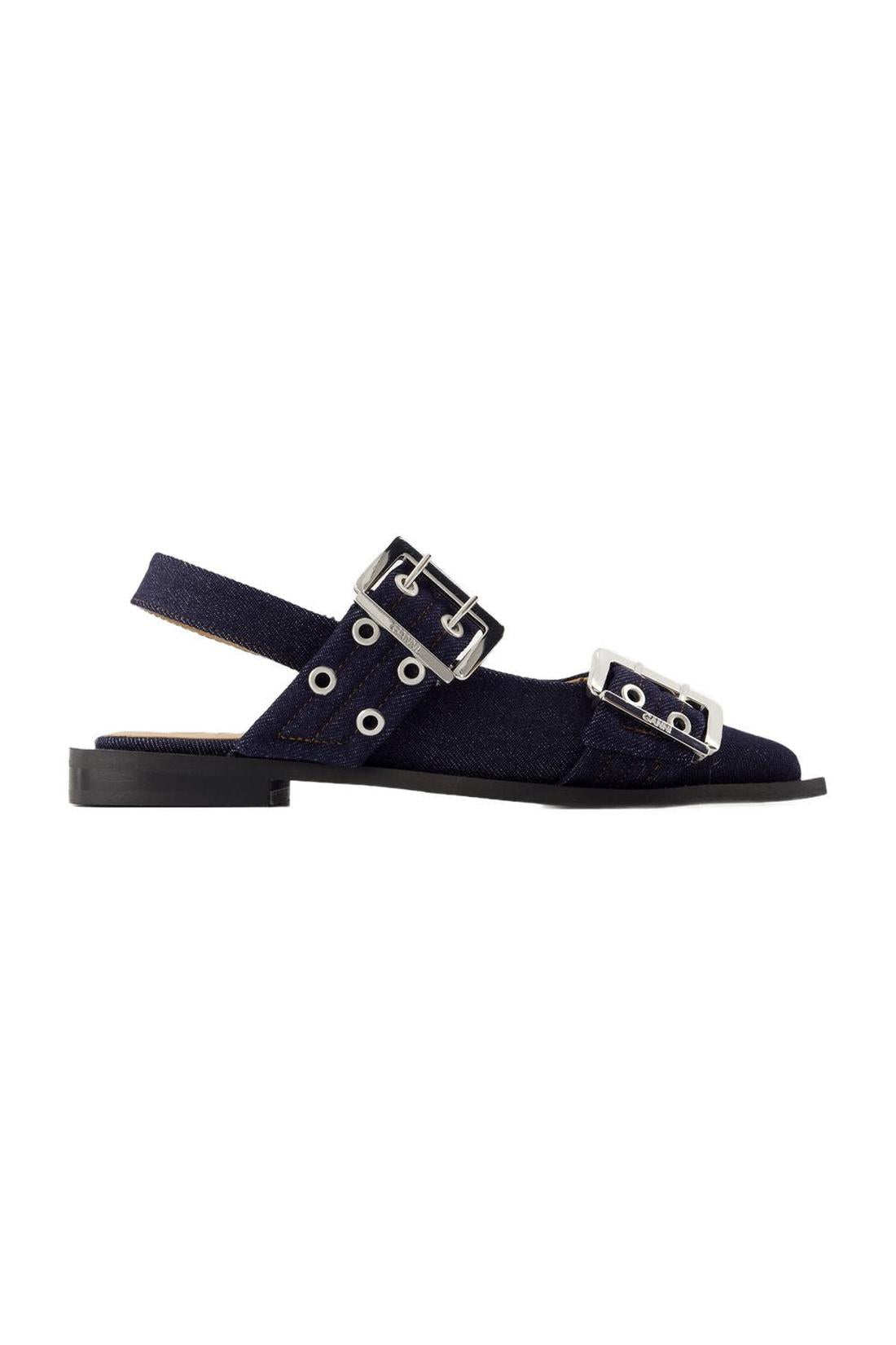 Feminine Buckle Ballerinas - Ganni - Baumwolle - Blau