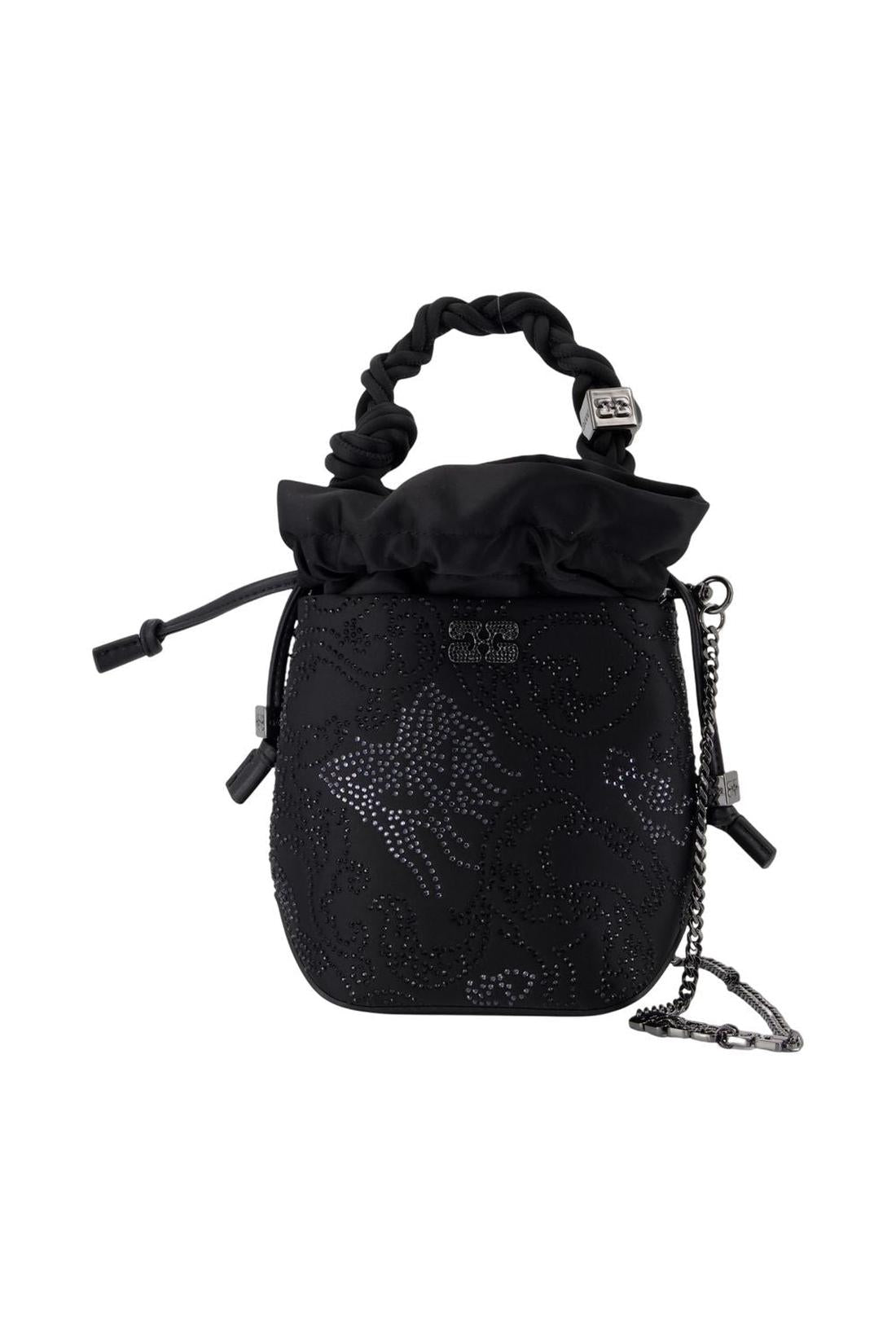 Bou Mini Flower Handtasche - Ganni - Satin - Schwarz