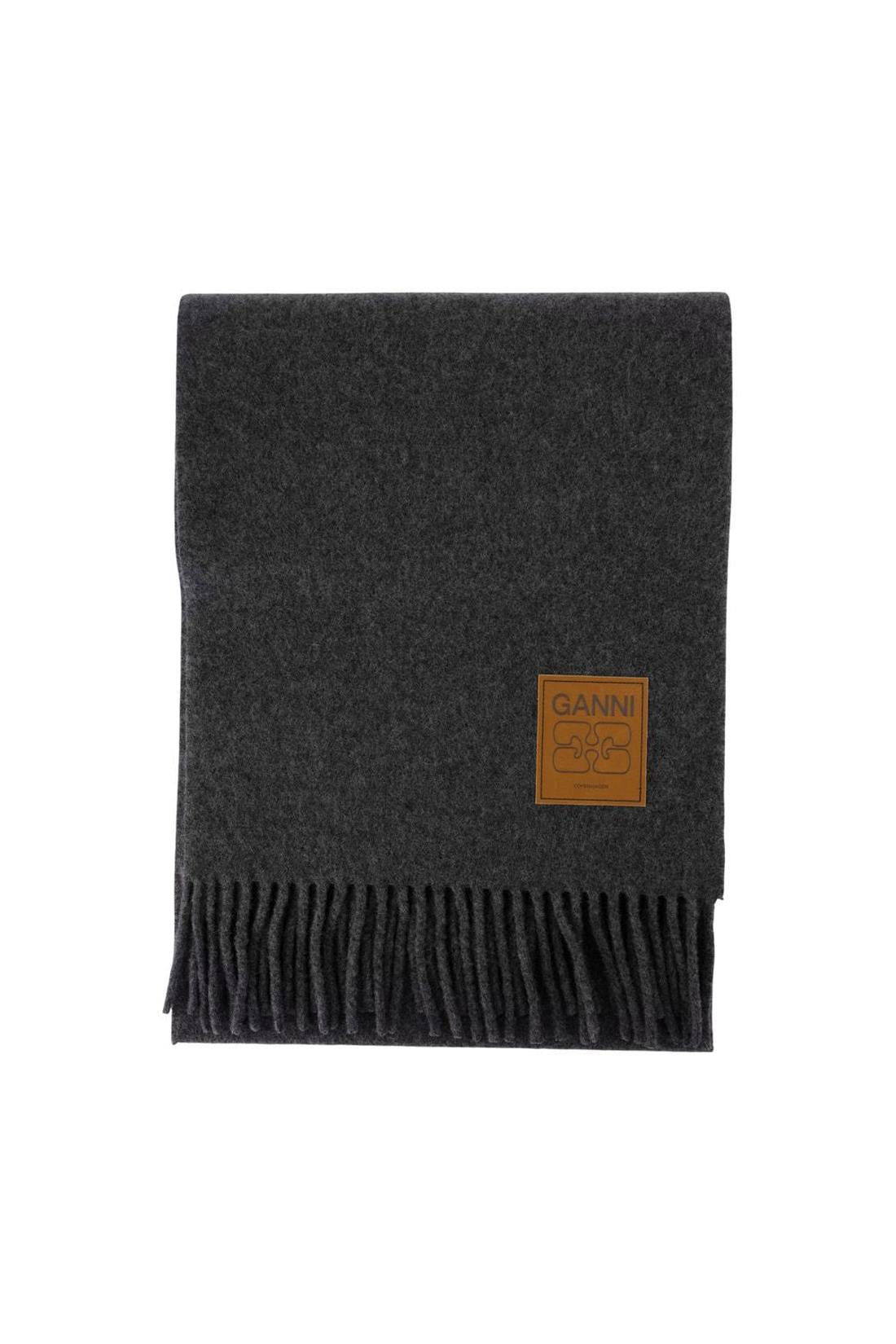 Double Face Solid Schal - Ganni - Wolle - Grau