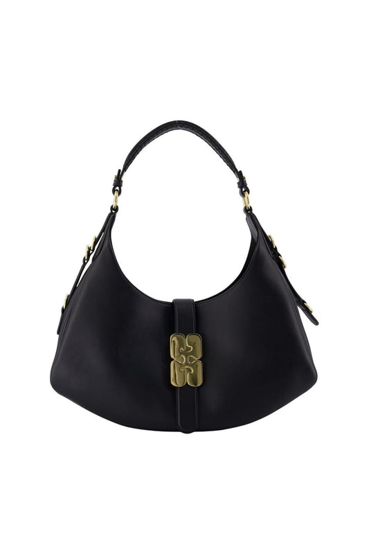 Kat Small Gold Schultertasche - Ganni - Leder - Schwarz