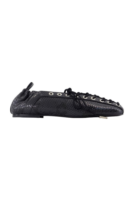 Eyelets Lace Up Snake Ballerinas - Ganni - Synthetik - Schwarz