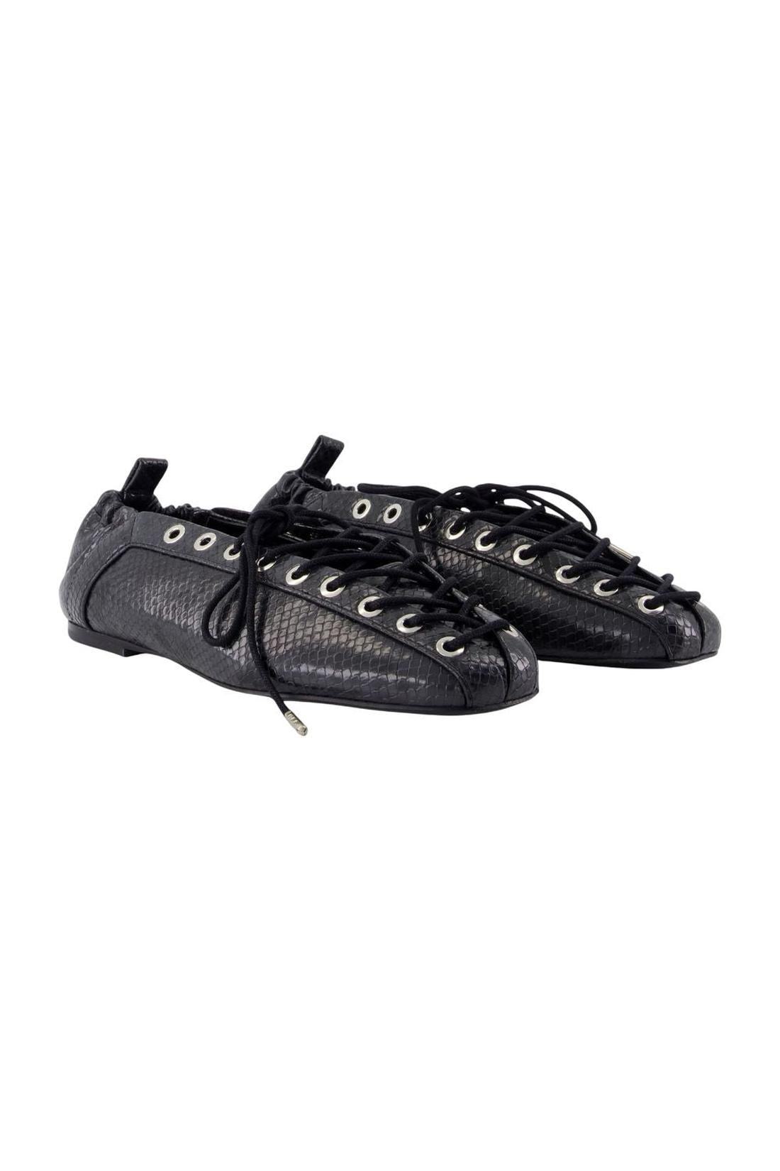 Eyelets Lace Up Snake Ballerinas - Ganni - Synthetik - Schwarz