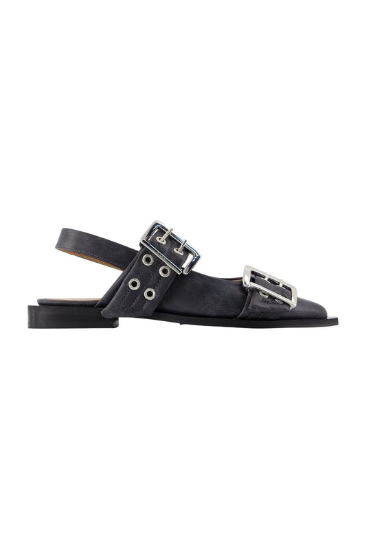 Feminine Buckle Vintage Ballerinas - Ganni - Leder - Grau