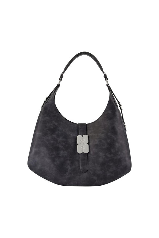 Kat Large Vintage Schultertasche - Ganni - Leder - Grau