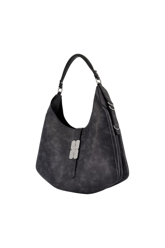 Kat Large Vintage Schultertasche - Ganni - Leder - Grau