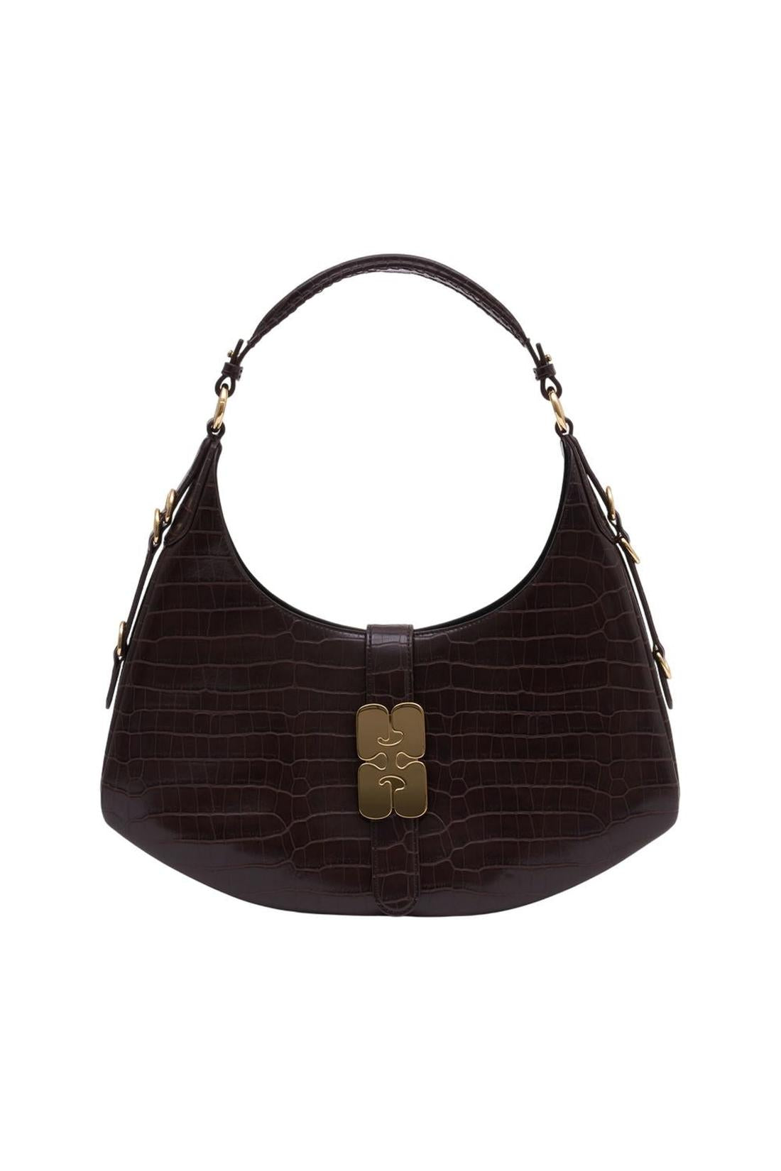 Kat Small Croco Schultertasche - Ganni - Synthetik - Dunkelbraun