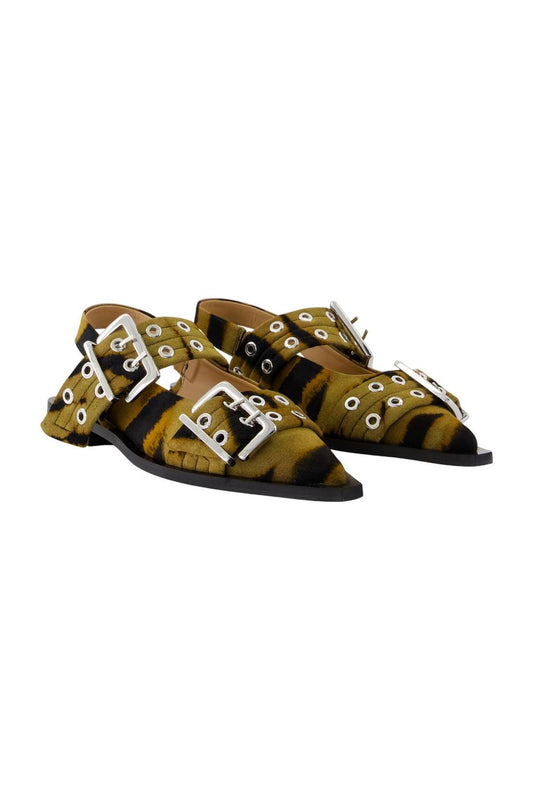 Feminine Buckle Zebra Ballerinas - Ganni - Baumwolle - Beige