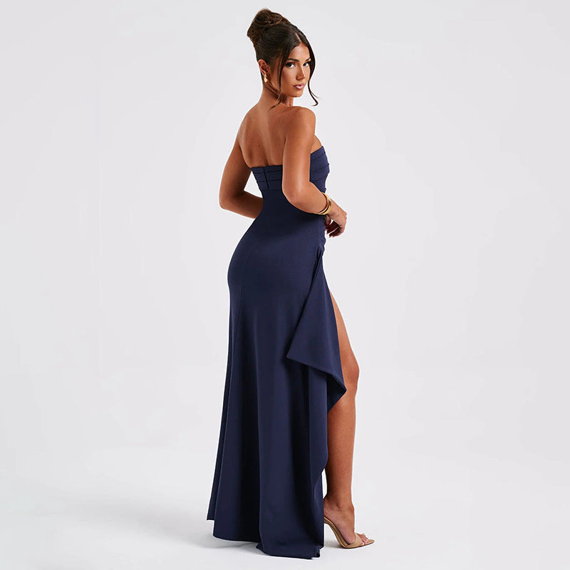 Strapless Split Long Dress Summer Fashion Pleated Bridesmaid Dress For Women´s Party Wedding Clothing