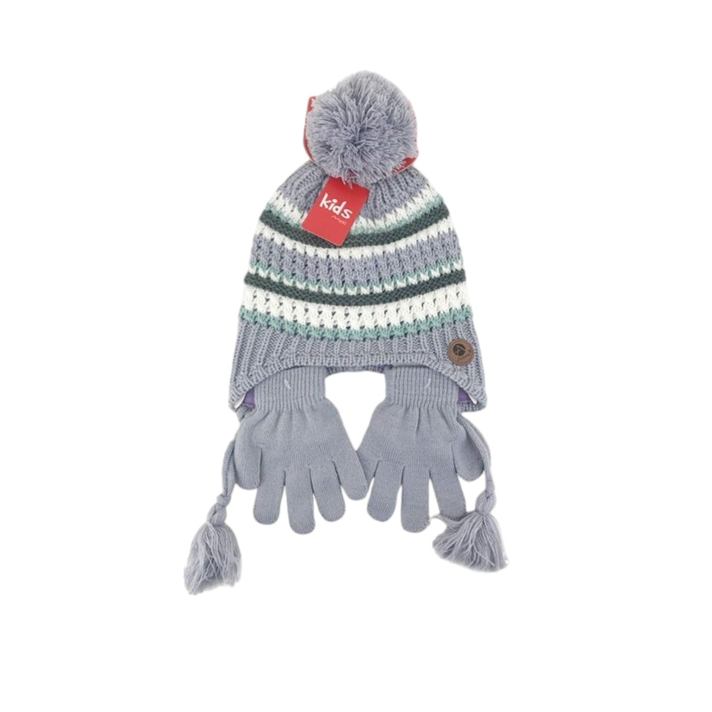 Kinder Winter Mütze mit Handschuhen » Gestreiftes Set » Kindermütze mit Streifen und Fingerhandschuhe