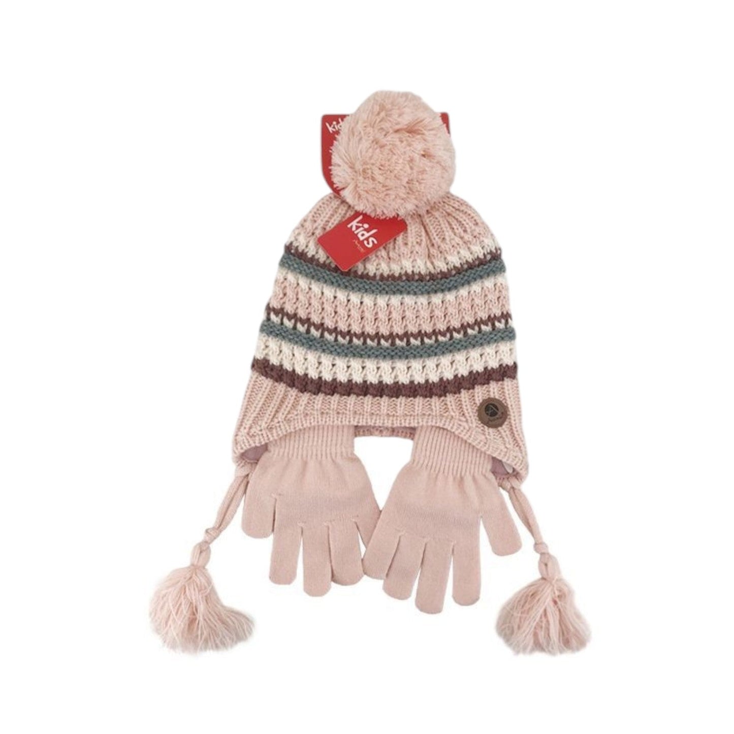 Kinder Winter Mütze mit Handschuhen » Gestreiftes Set » Kindermütze mit Streifen und Fingerhandschuhe