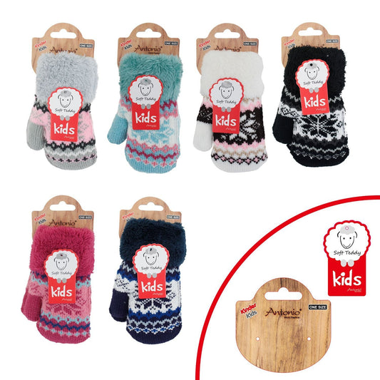 Kinder Fäustlinge » Strickhandschuhe Winter Norweger Stern » Kids Winterhandschuhe mit Soft Teddy » Kinderhandschuhe