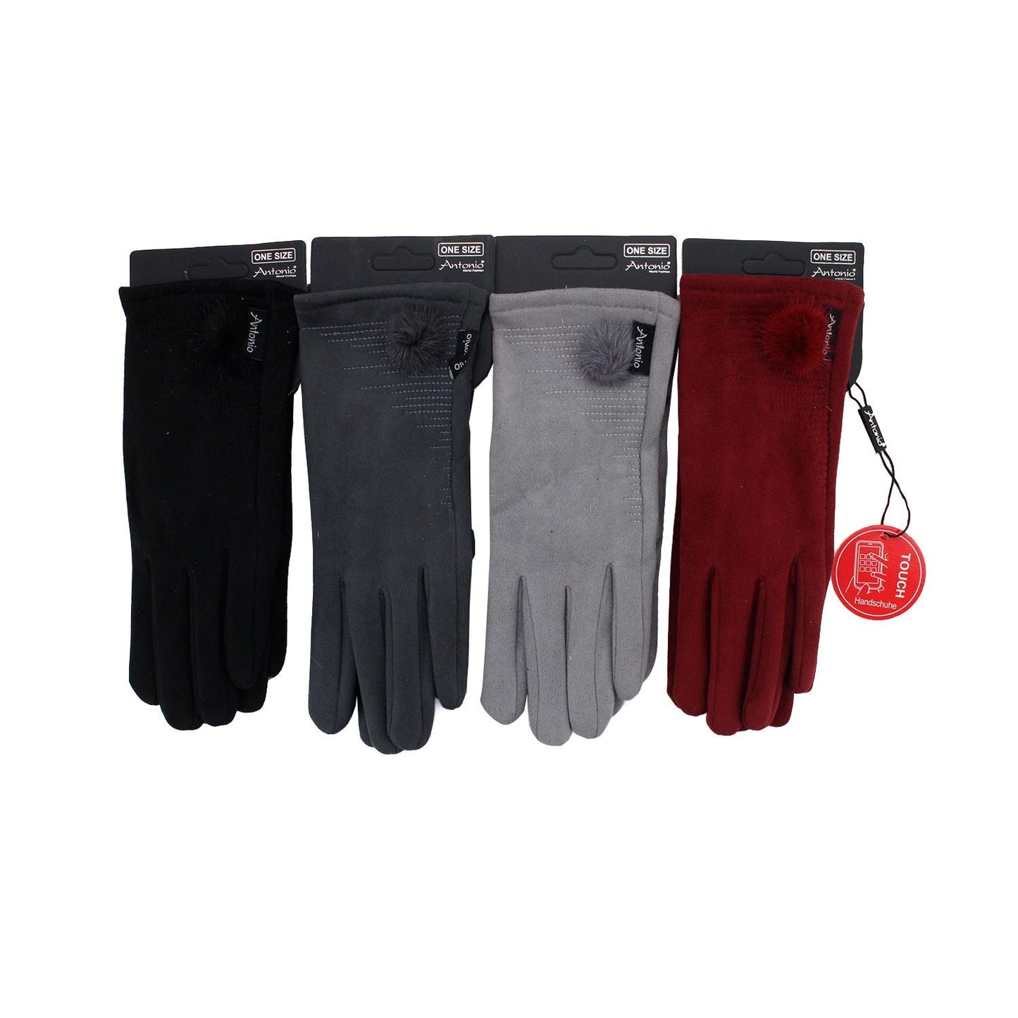 Winter Damen Handschuh Puschel » Winterhandschuhe mit Bommel » Fingerhandschuhe mit Touchfunktion