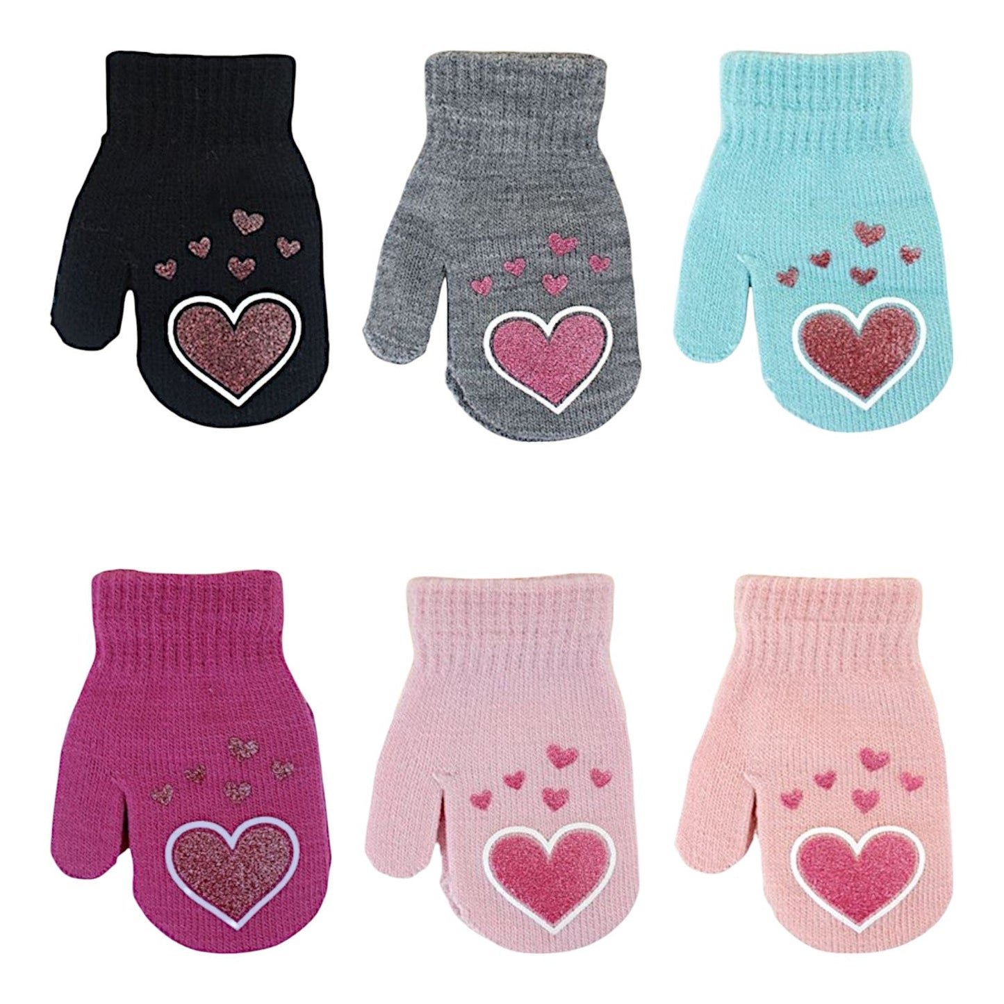 Kinder Fäustlinge mit Herzen » leichte Herbst & Frühling Handschuhe » Glitzer Herz Kinderhandschuhe » Strickhandschuhe mit glitzernden Herzen